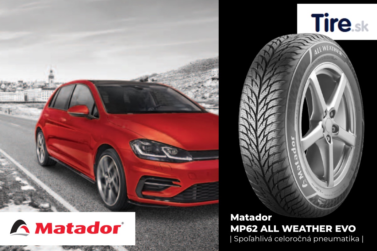 Dezén celoročnej pneumatiky Matador MP62 All Weather Evo Detail dezénu celoročnej pneumatiky Matador MP62 All Weather Evo s asymetrickým vzorom a hustými lamelami pre istý záber na mokrej ceste aj snehu.